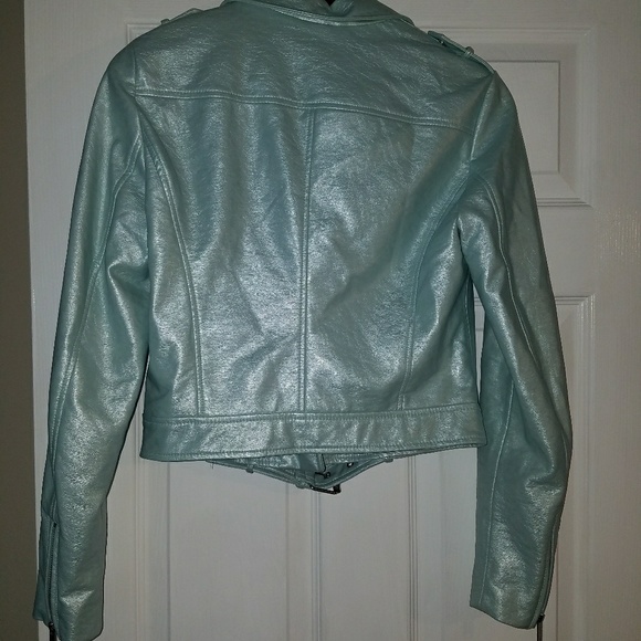RAD Metallic Mint Pleather Moto Jacket - Picture 2 of 4